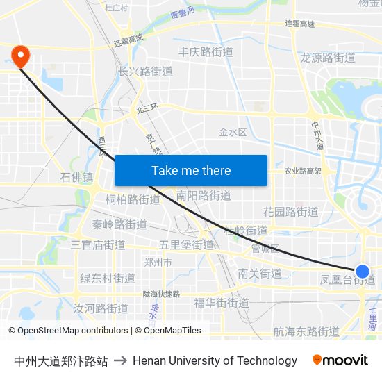 中州大道郑汴路站 to Henan University of Technology map