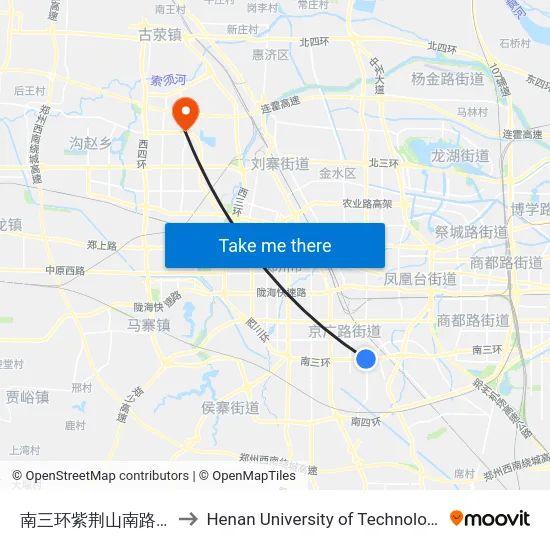 南三环紫荆山南路站 to Henan University of Technology map