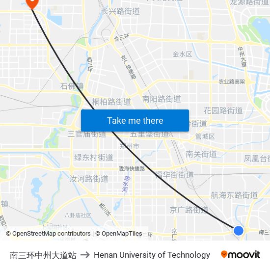 南三环中州大道站 to Henan University of Technology map
