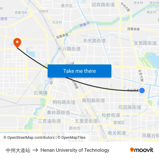 中州大道站 to Henan University of Technology map