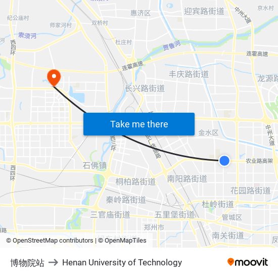 博物院站 to Henan University of Technology map