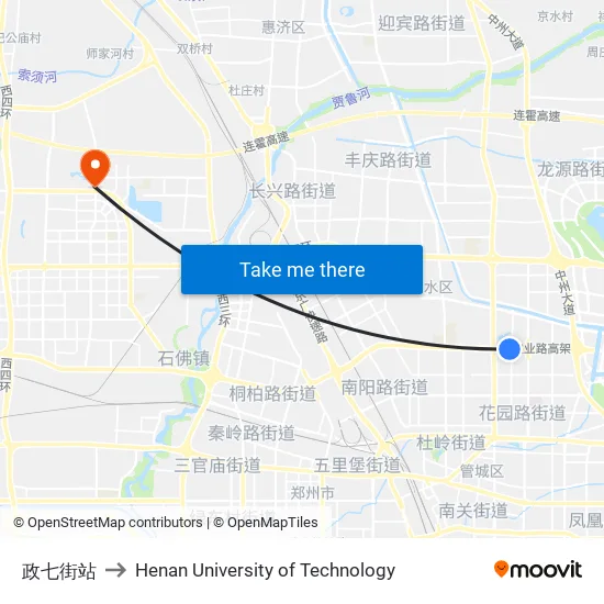 政七街站 to Henan University of Technology map