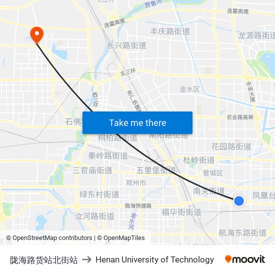 陇海路货站北街站 to Henan University of Technology map