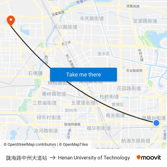 陇海路中州大道站 to Henan University of Technology map