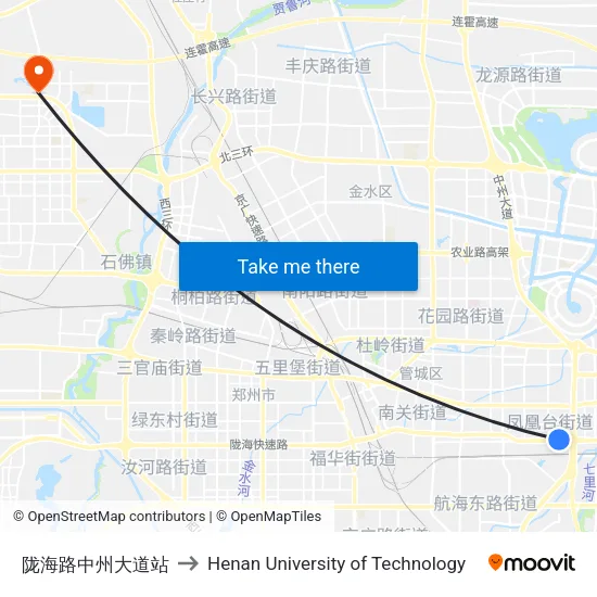 陇海路中州大道站 to Henan University of Technology map