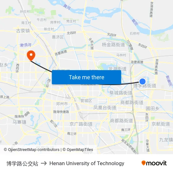博学路公交站 to Henan University of Technology map
