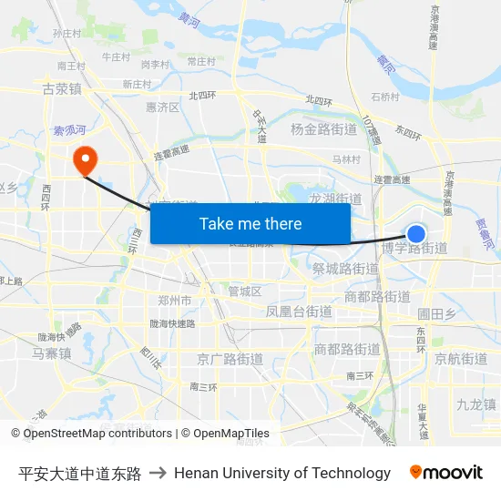 平安大道中道东路 to Henan University of Technology map