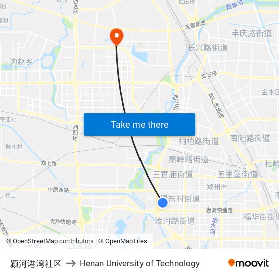 颍河港湾社区 to Henan University of Technology map