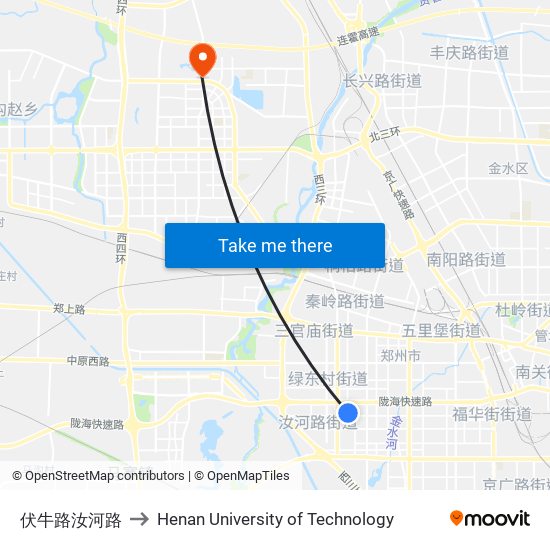 伏牛路汝河路 to Henan University of Technology map