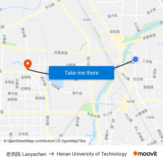 老鸦陈 Laoyachen to Henan University of Technology map