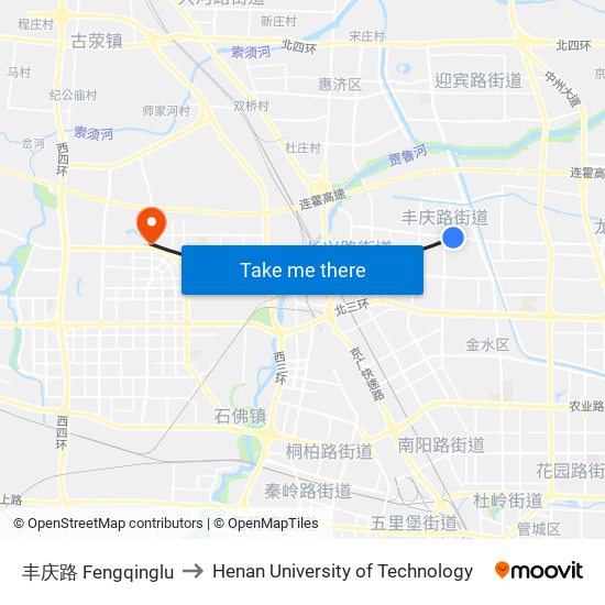 丰庆路 Fengqinglu to Henan University of Technology map