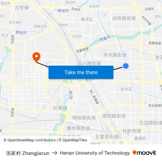 张家村 Zhangjiacun to Henan University of Technology map