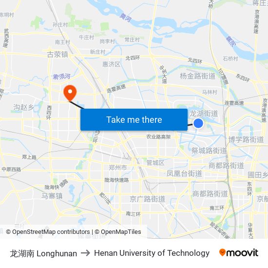 龙湖南 Longhunan to Henan University of Technology map