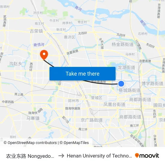 农业东路 Nongyedonglu to Henan University of Technology map