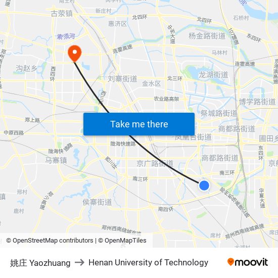 姚庄 Yaozhuang to Henan University of Technology map