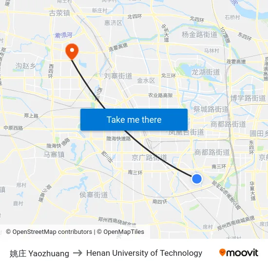 姚庄 Yaozhuang to Henan University of Technology map