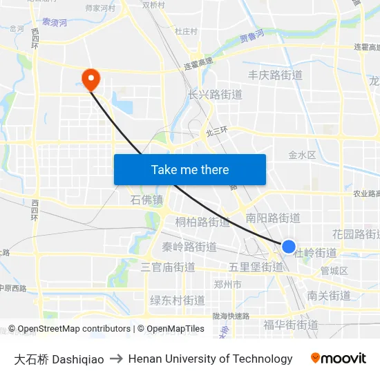 大石桥 Dashiqiao to Henan University of Technology map