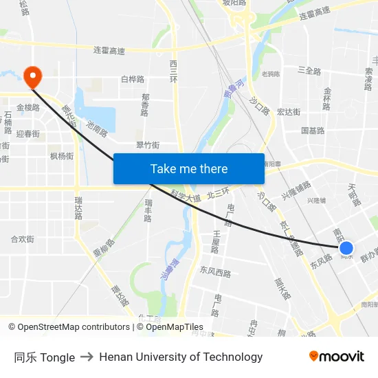同乐 Tongle to Henan University of Technology map