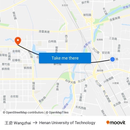 王砦 Wangzhai to Henan University of Technology map