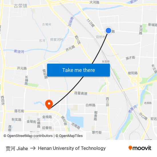 贾河 Jiahe to Henan University of Technology map