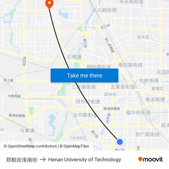 郑航街淮南街 to Henan University of Technology map