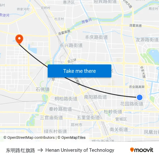 Dongming Road & Hongqi Road to Henan University of Technology map