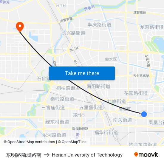 东明路商城路南 to Henan University of Technology map