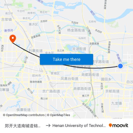 郑开大道南辅道锦绣路 to Henan University of Technology map