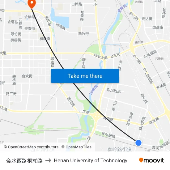 Jinshui West Road & Tongbai Road to Henan University of Technology map