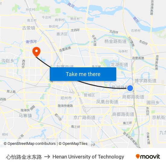 心怡路金水东路 to Henan University of Technology map