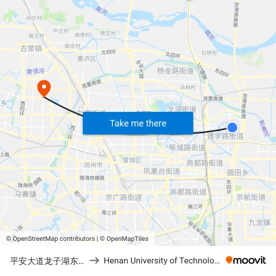 平安大道龙子湖东路 to Henan University of Technology map