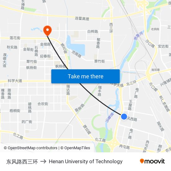 东风路西三环 to Henan University of Technology map