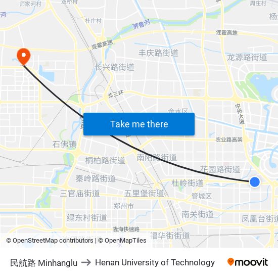 民航路 Minhanglu to Henan University of Technology map