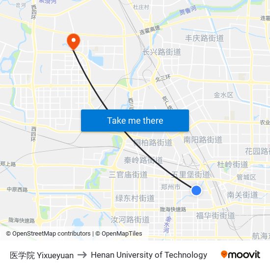 医学院 Yixueyuan to Henan University of Technology map