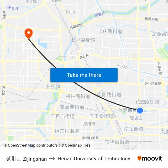 Zijingshan to Henan University of Technology map