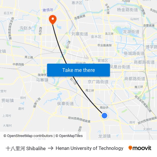 十八里河 Shibalihe to Henan University of Technology map