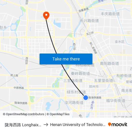 陇海西路 Longhaixilu to Henan University of Technology map