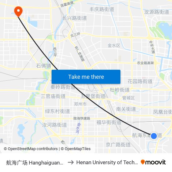 航海广场 Hanghaiguangchang to Henan University of Technology map