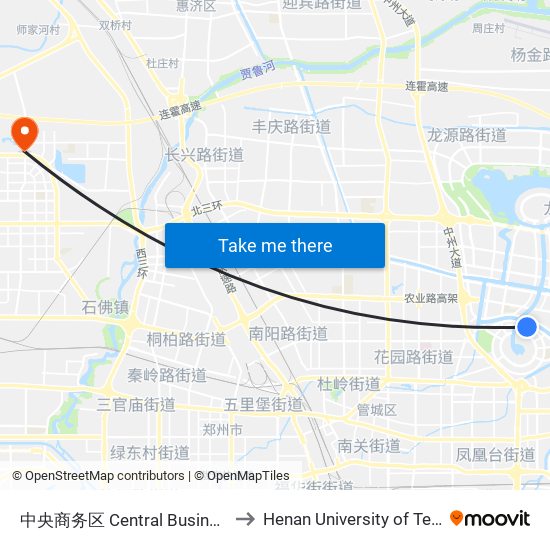 中央商务区 Central Business District to Henan University of Technology map