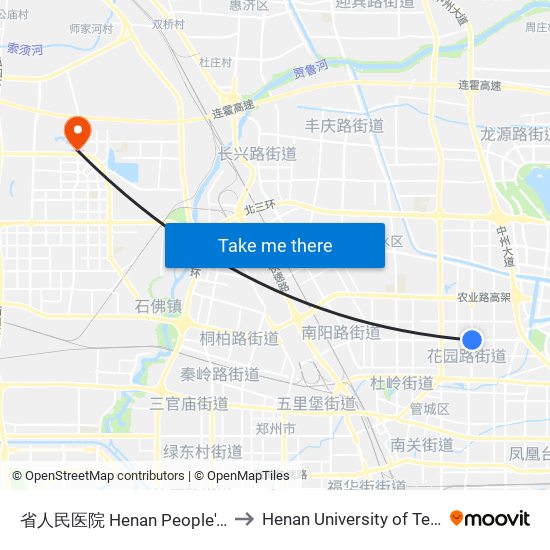 省人民医院 Henan People's Hospital to Henan University of Technology map