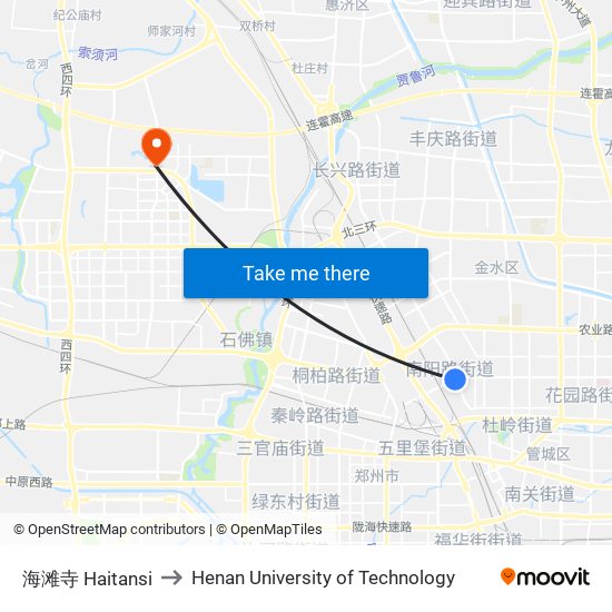 海滩寺 Haitansi to Henan University of Technology map