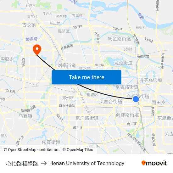 心怡路福禄路 to Henan University of Technology map