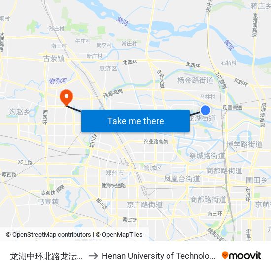 龙湖中环北路龙沄路 to Henan University of Technology map