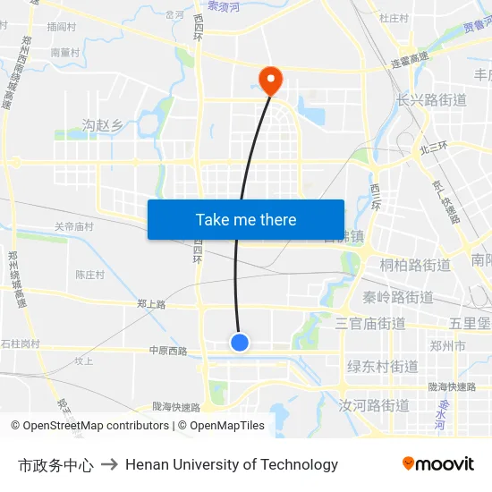 市政务中心 to Henan University of Technology map