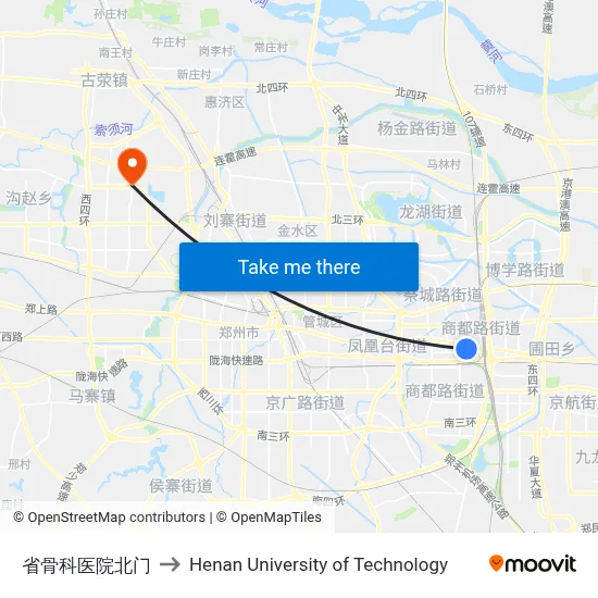 Provincial Orthopedic Hospital North Gate to Henan University of Technology map