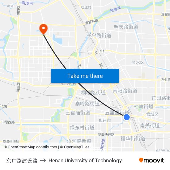 京广路建设路 to Henan University of Technology map