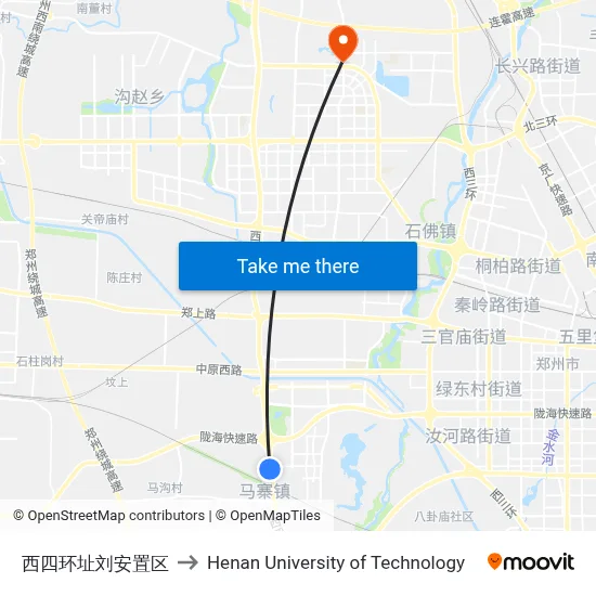 West 4th Ring Zhiliu Resettlement Area to Henan University of Technology map