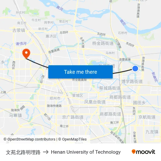 文苑北路明理路 to Henan University of Technology map