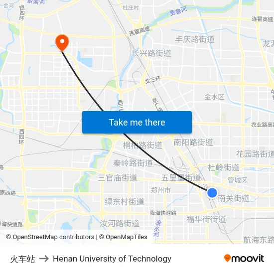 Train Station to Henan University of Technology map