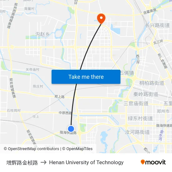 增辉路金桢路 to Henan University of Technology map
